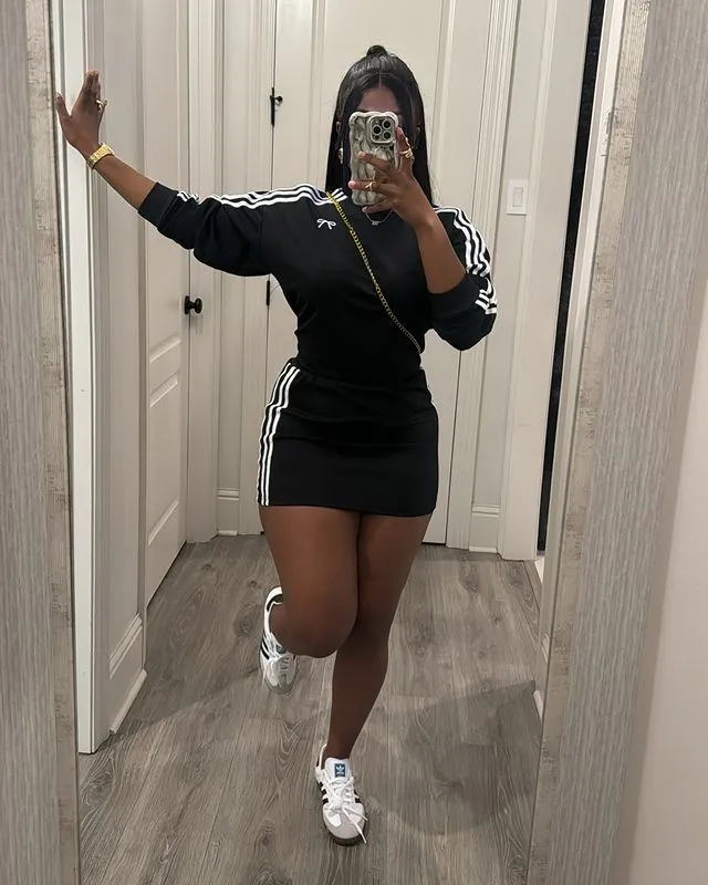 Sporty Chic Solid Long Sleeve Top and Skirt Two-Piece Set
