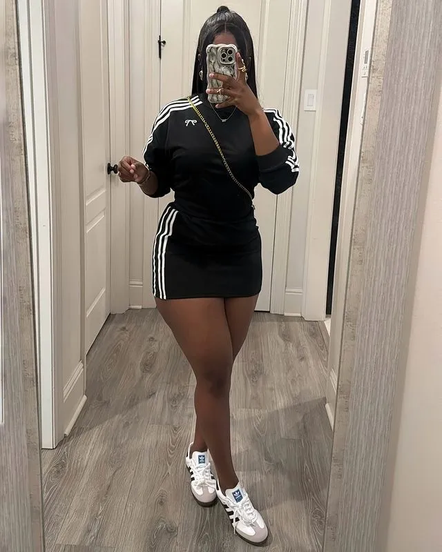 Sporty Chic Solid Long Sleeve Top and Skirt Two-Piece Set