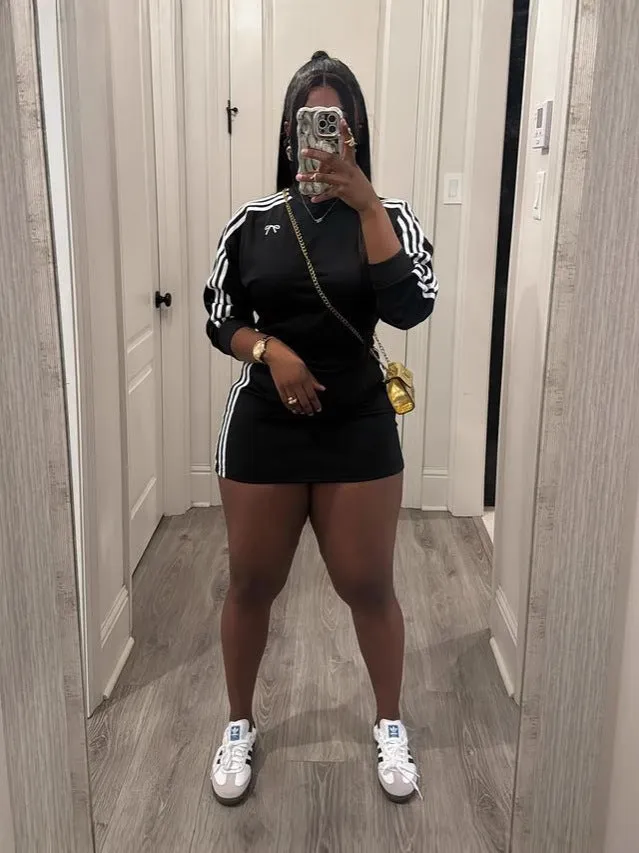 Sporty Chic Solid Long Sleeve Top and Skirt Two-Piece Set