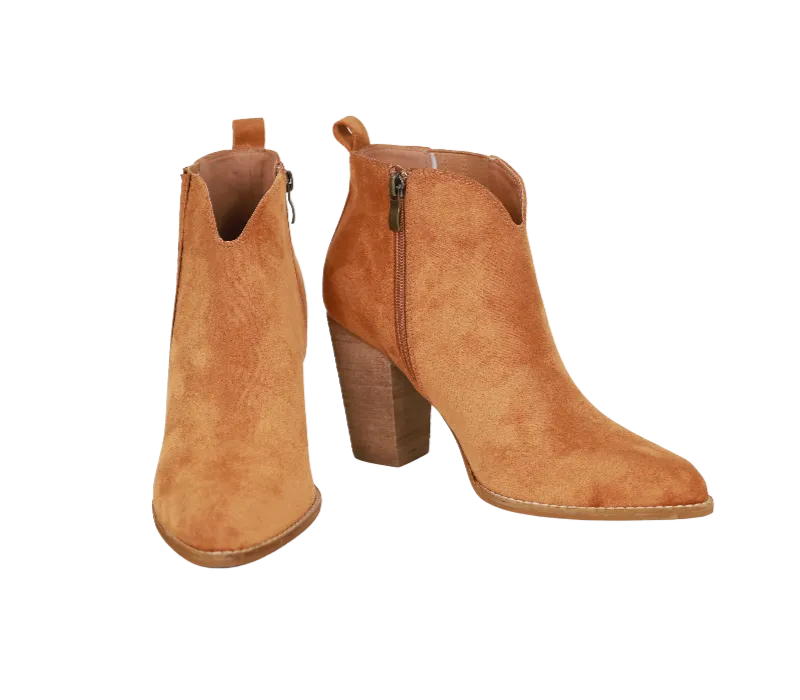 Suede Western Booties - Camel