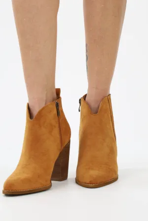 Suede Western Booties - Camel