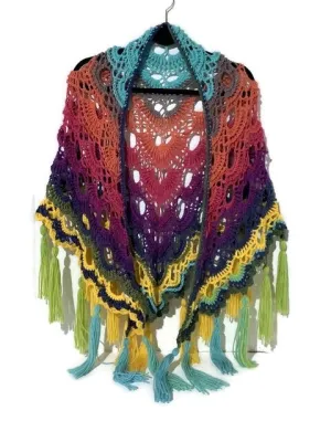 THE BIRD OF PARADISE SHAWL, woman's size, crochet wrap, boho-chic style