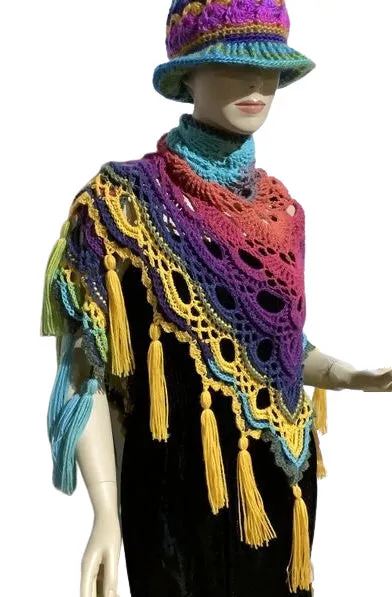 THE BIRD OF PARADISE SHAWL, woman's size, crochet wrap, boho-chic style
