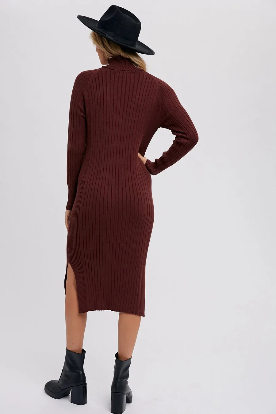 Turtleneck Ribbed Sweater Western Dress