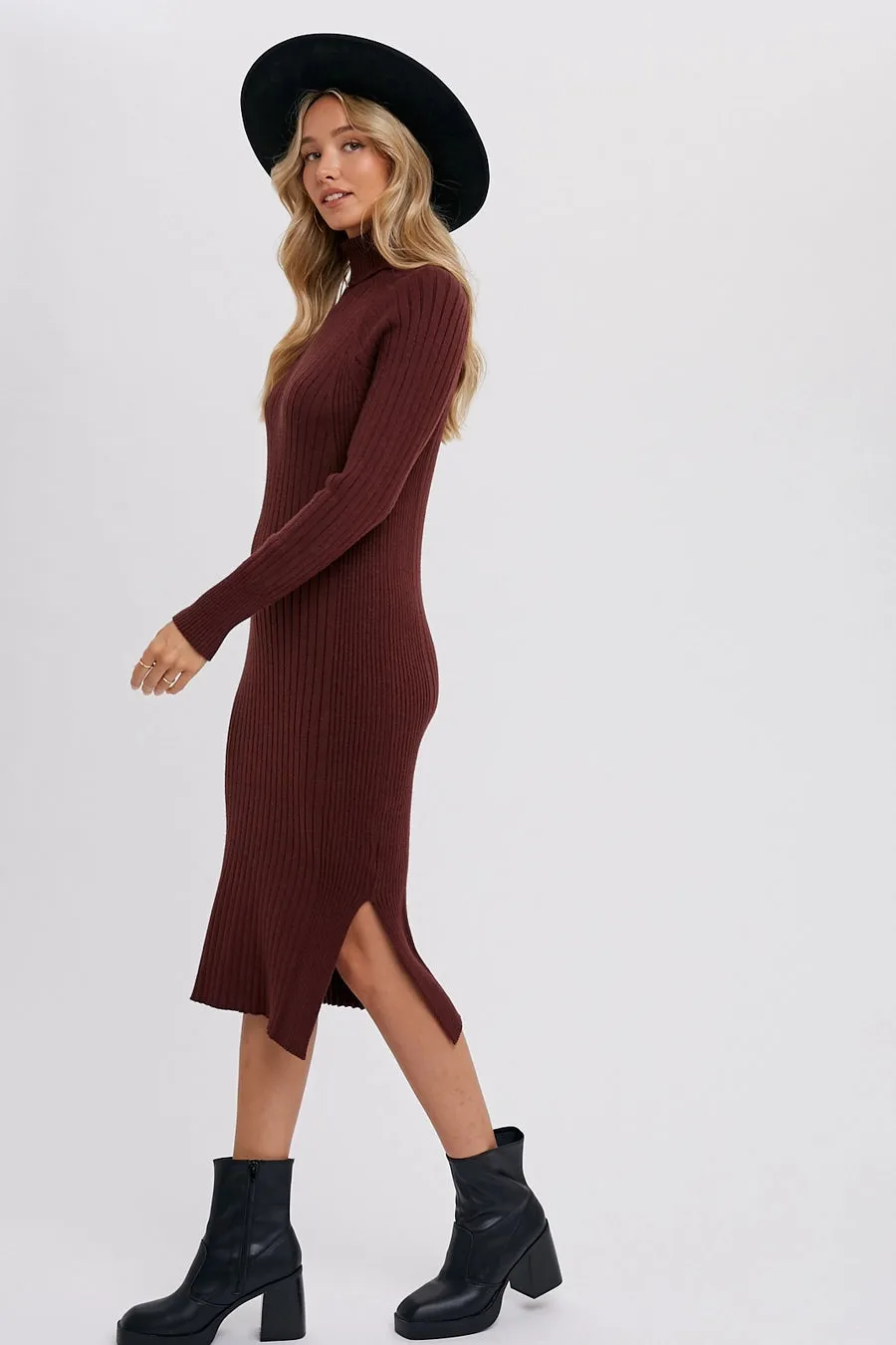 Turtleneck Ribbed Sweater Western Dress