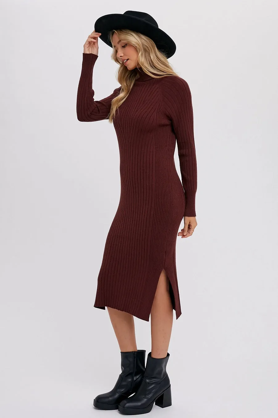 Turtleneck Ribbed Sweater Western Dress