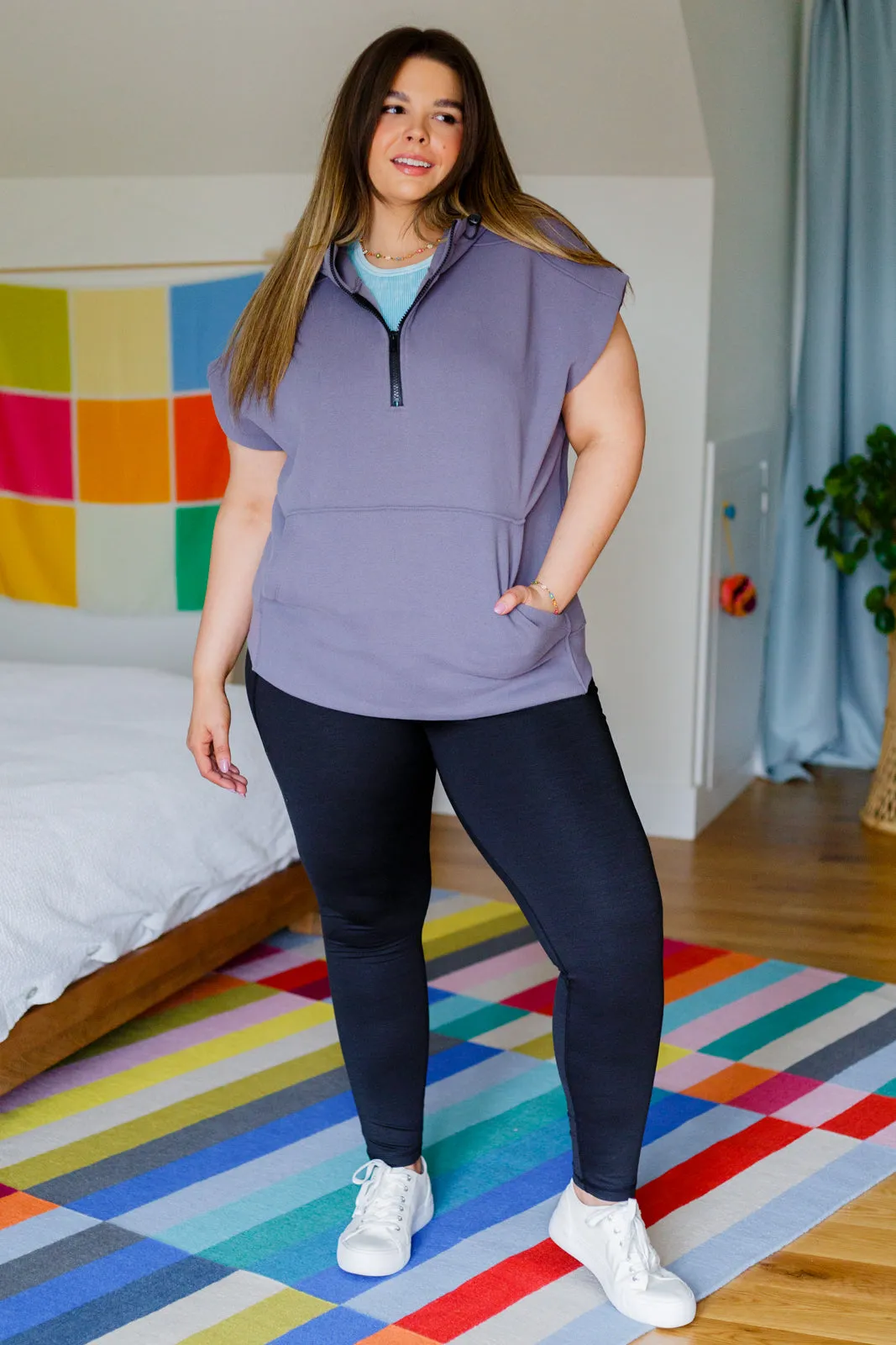 Up & Ready Cap Sleeve Workout Hoodie in Deep Grey