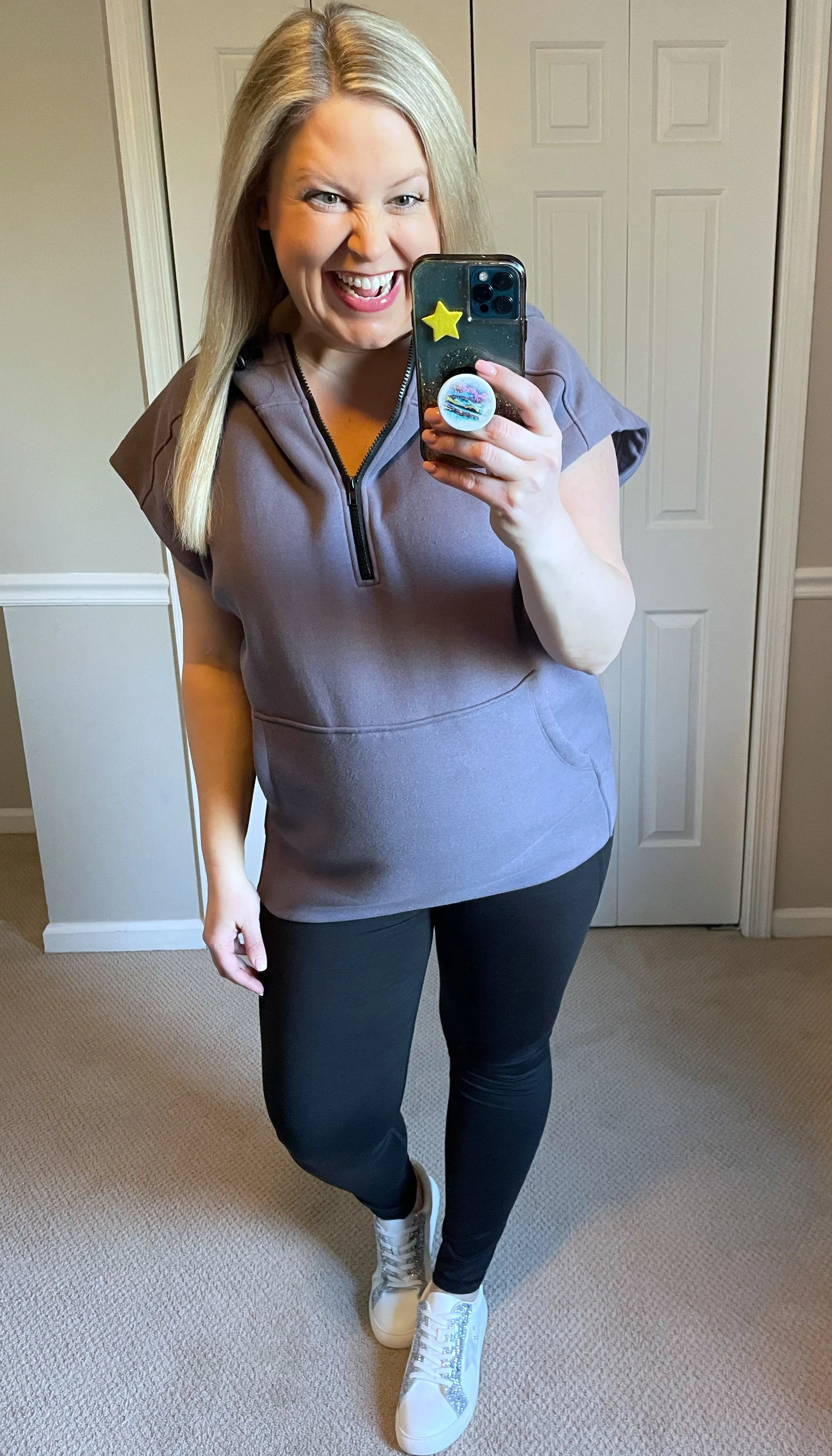 Up & Ready Cap Sleeve Workout Hoodie in Deep Grey