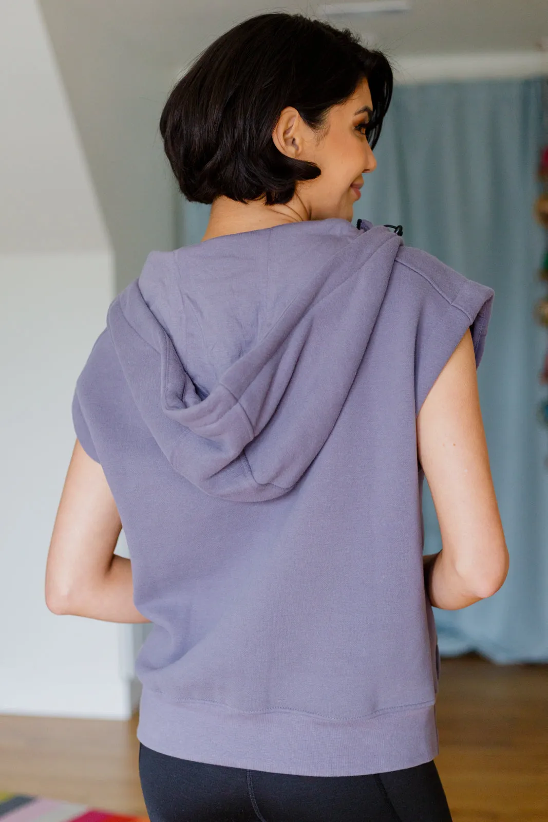 Up & Ready Cap Sleeve Workout Hoodie in Deep Grey