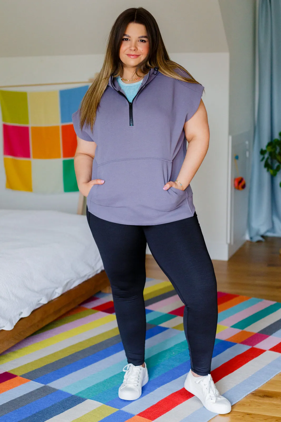 Up & Ready Cap Sleeve Workout Hoodie in Deep Grey