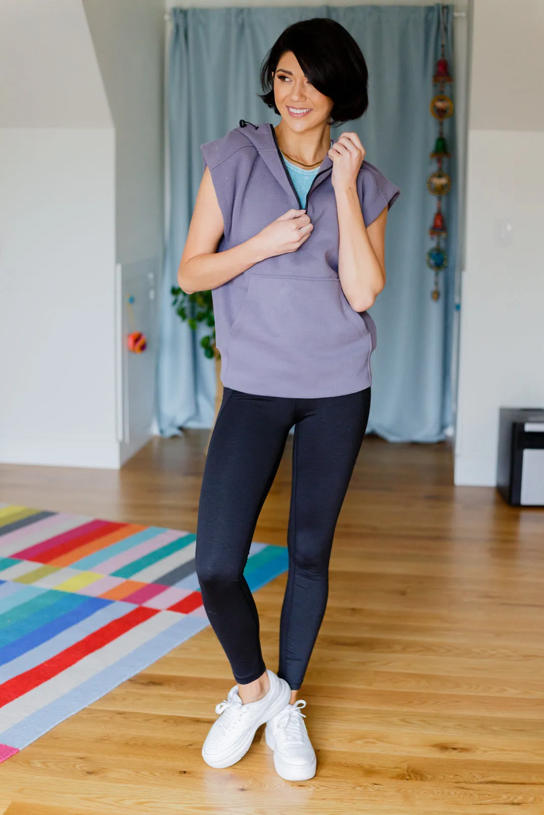 Up & Ready Cap Sleeve Workout Hoodie in Deep Grey
