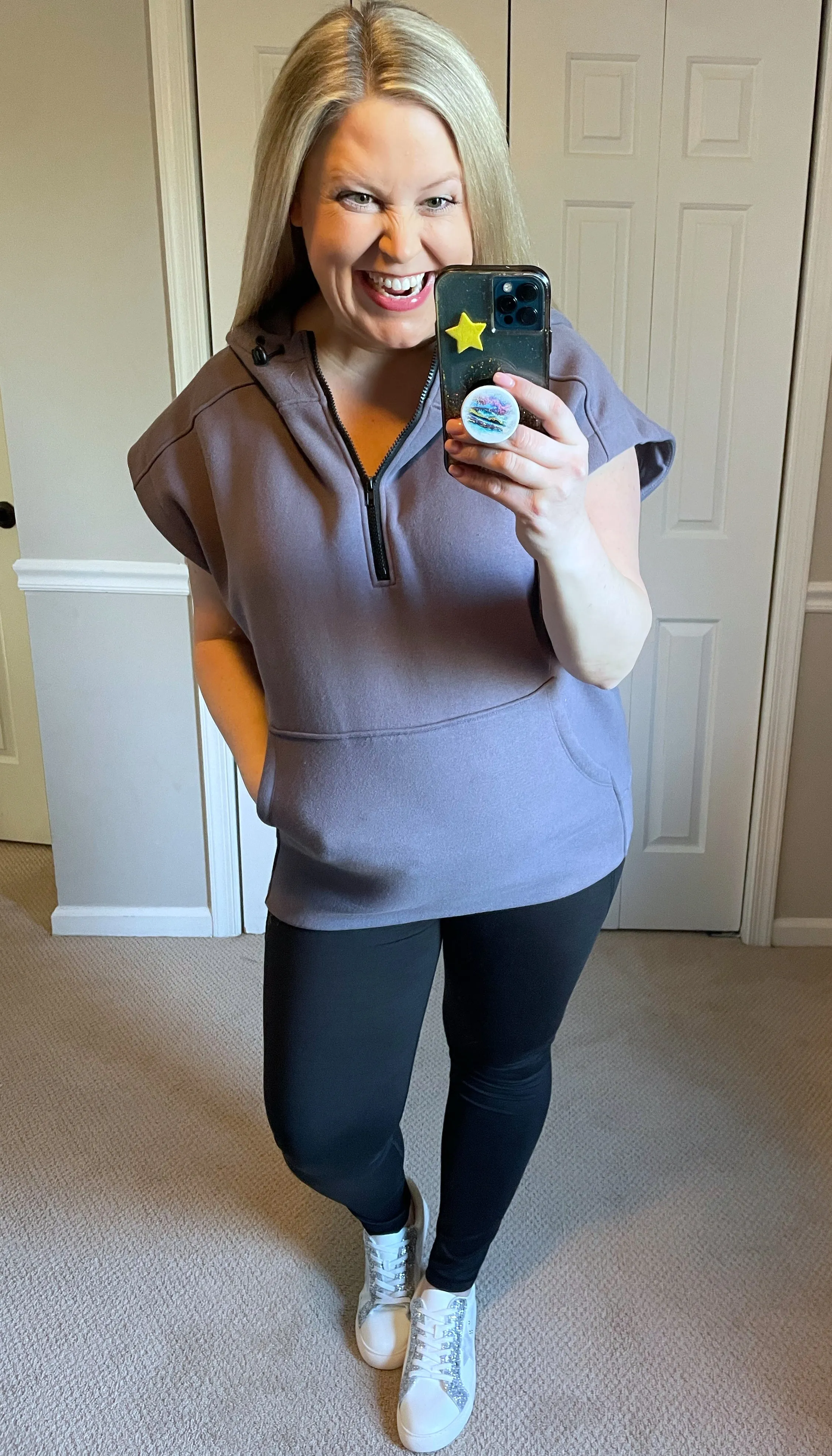 Up & Ready Cap Sleeve Workout Hoodie in Deep Grey