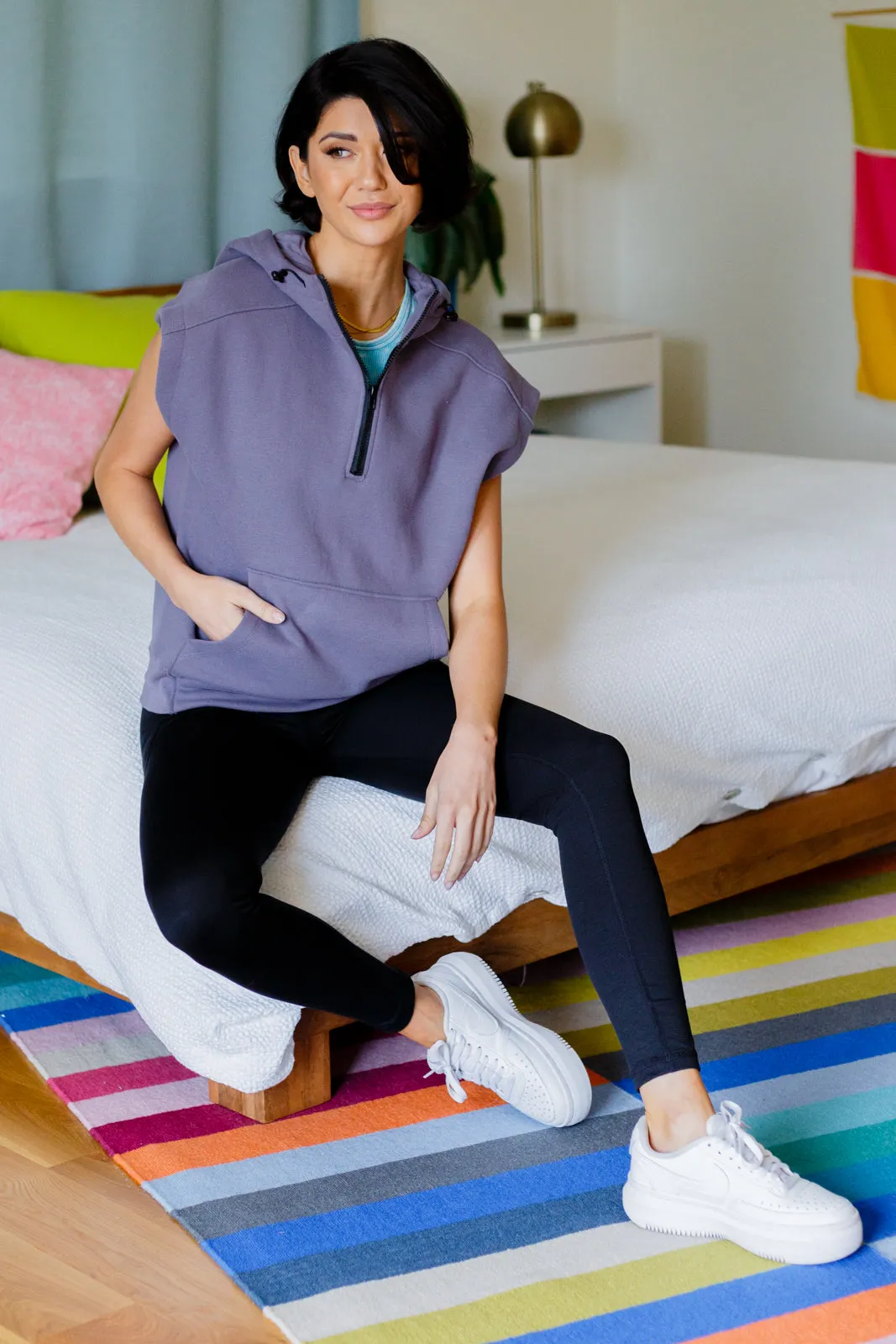 Up & Ready Cap Sleeve Workout Hoodie in Deep Grey