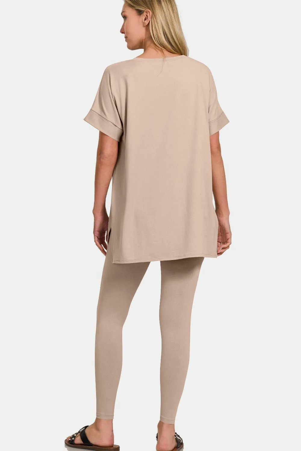 V-Neck Rolled Short Sleeve Lounge Set