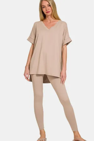 V-Neck Rolled Short Sleeve Lounge Set