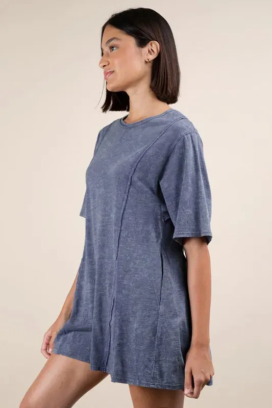 VERY J Mineral Washed Oversized Knit Comfy Romper