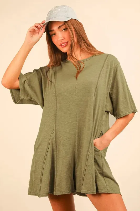 VERY J Mineral Washed Oversized Knit Comfy Romper