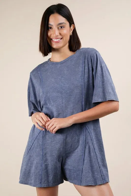 VERY J Mineral Washed Oversized Knit Comfy Romper