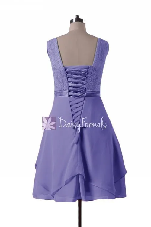 Vintage Blue Garden Wedding Bridesmaids Dress Party Dress Short Lace Formal Dress (BM917)