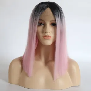 VIP - Synthetic Lace Front Wig Ombre Grey to Pink