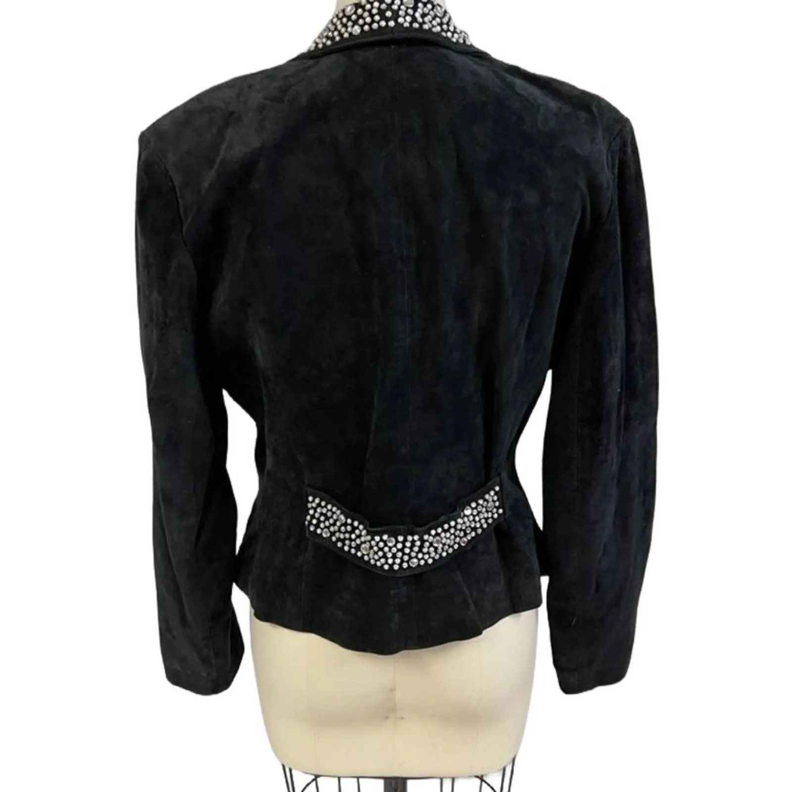 Vtg 80s Mob WIfe Lillie Rubin genuine leather blazer Studs Rhinestones size 8