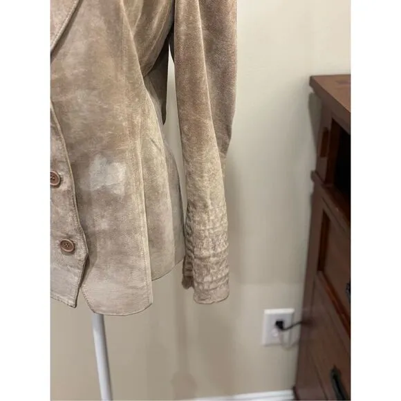 Wilson’s Leather Women's Long Puff Sleeve Suede Jacket Tan Beige Large