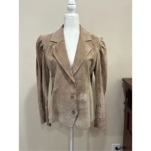 Wilson’s Leather Women's Long Puff Sleeve Suede Jacket Tan Beige Large