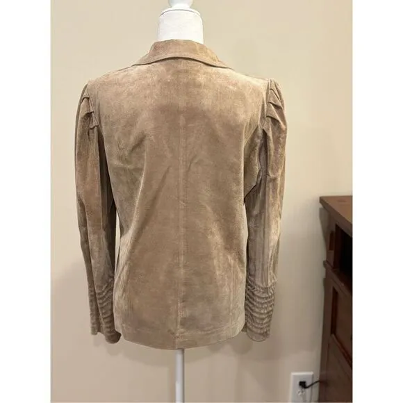 Wilson’s Leather Women's Long Puff Sleeve Suede Jacket Tan Beige Large