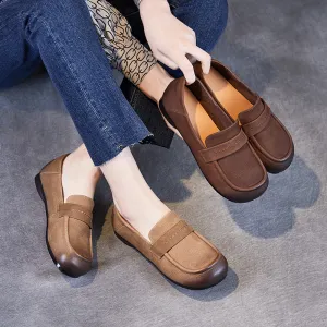 Women Retro Solid Leather Casual Flat Soft Loafers