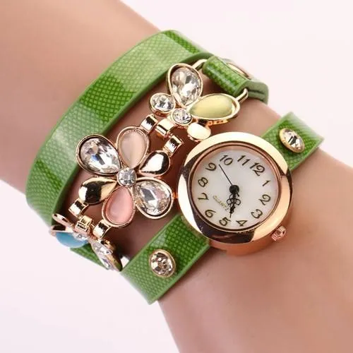 Women's Flower Design Watch With Fashion Design Band In 10 Colors!