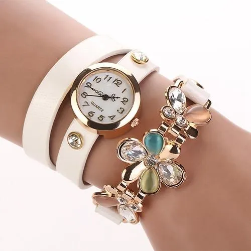 Women's Flower Design Watch With Fashion Design Band In 10 Colors!