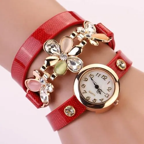 Women's Flower Design Watch With Fashion Design Band In 10 Colors!