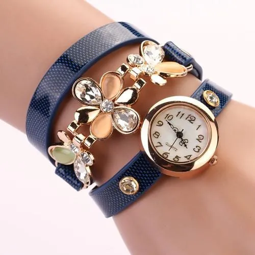 Women's Flower Design Watch With Fashion Design Band In 10 Colors!