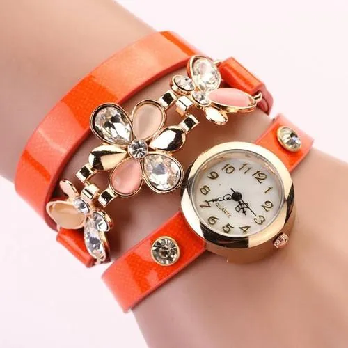 Women's Flower Design Watch With Fashion Design Band In 10 Colors!