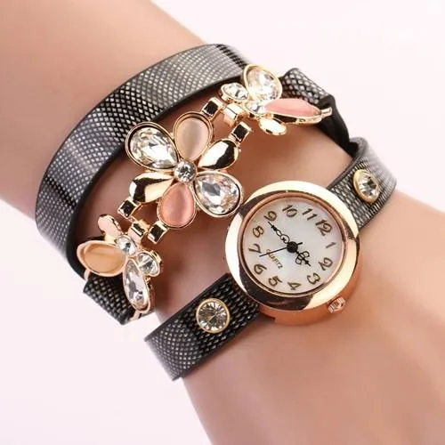 Women's Flower Design Watch With Fashion Design Band In 10 Colors!