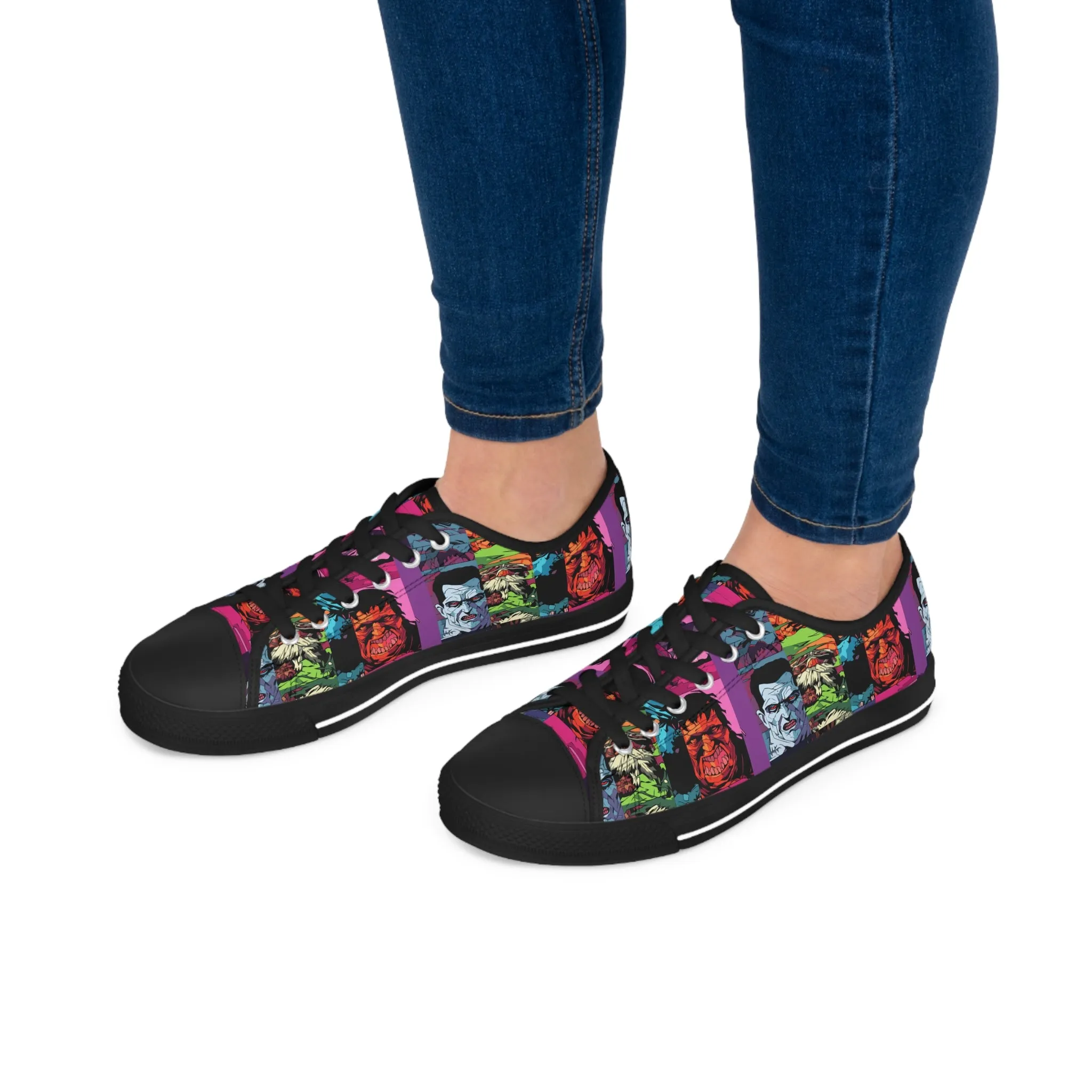 Women's Low Top Sneakers - Spooky Monsters Anime Beta