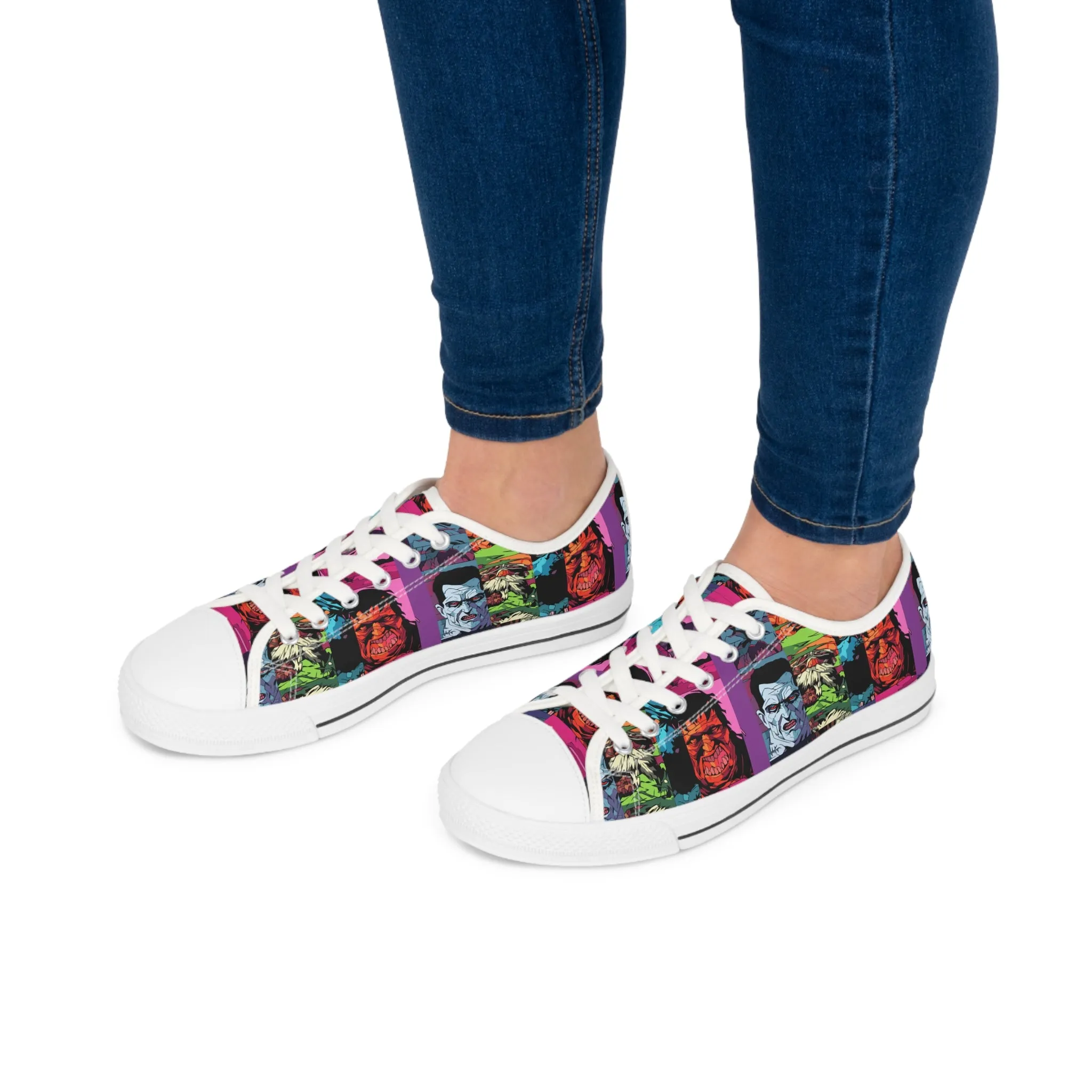 Women's Low Top Sneakers - Spooky Monsters Anime Beta