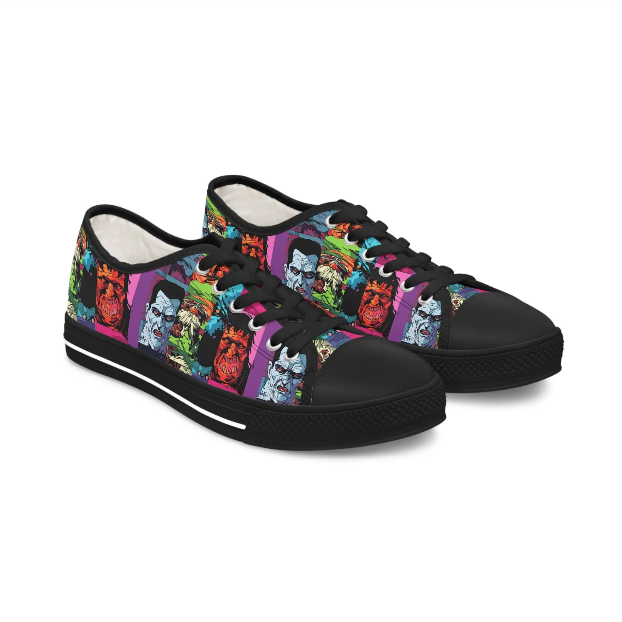 Women's Low Top Sneakers - Spooky Monsters Anime Beta