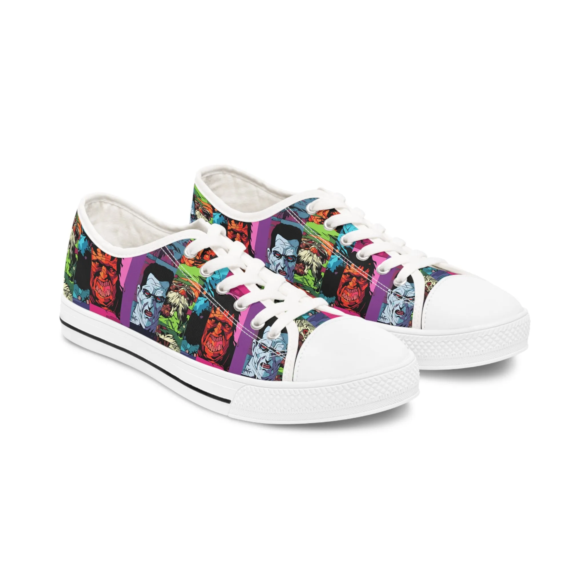 Women's Low Top Sneakers - Spooky Monsters Anime Beta