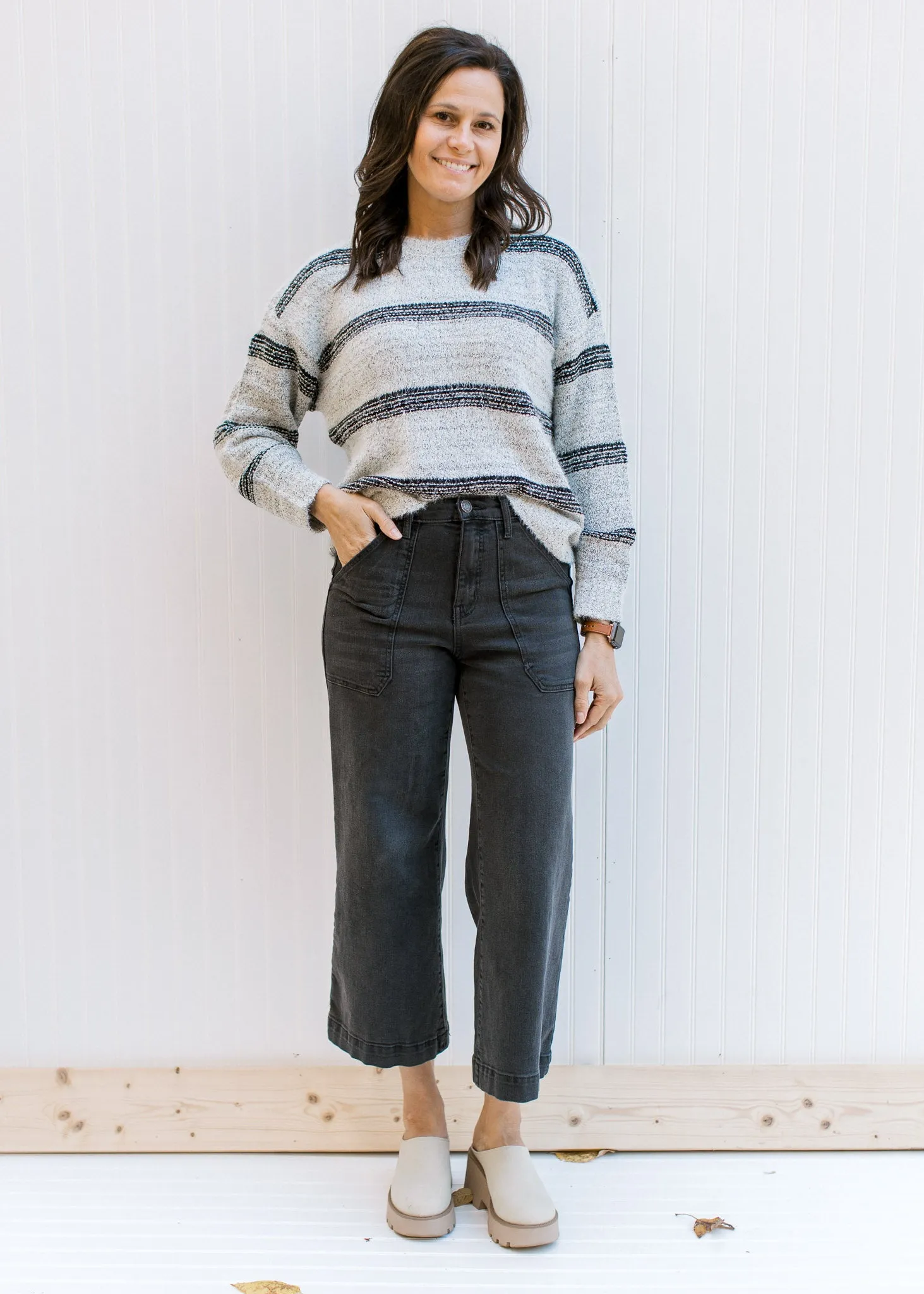 X Gray and Black Striped Sweater