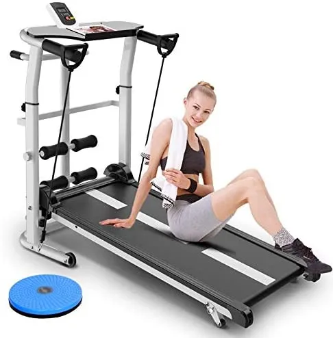 Zzfni Treadmill Pink Treadmill Foldable Manual Running Training Sports Multifunctional Mute Fitness Equipment 3 in 1 Twisting Waist Machine Foldable Treadmill (Color : Pink)