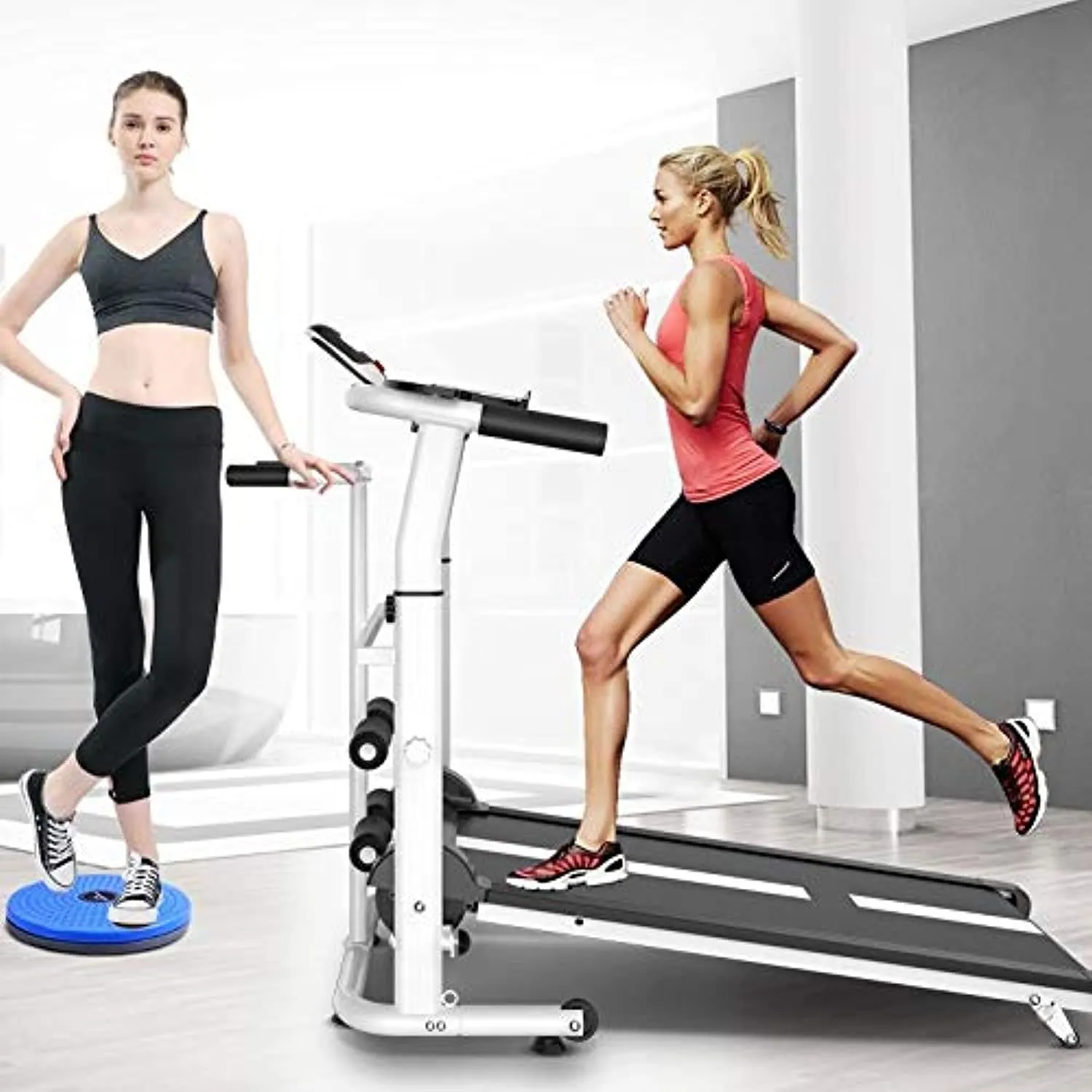 Zzfni Treadmill Pink Treadmill Foldable Manual Running Training Sports Multifunctional Mute Fitness Equipment 3 in 1 Twisting Waist Machine Foldable Treadmill (Color : Pink)